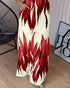 Plants Print Square Neck Thick Strap Maxi Dress Casual Slim Fit Side Slit Vacation Dress with Pockets red