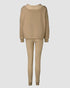 3 Piece Ribbed Tank Top and Crewneck Long Sleeve Tops High Waist Pants Tracksuit khaki