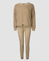 3 Piece Ribbed Tank Top and Crewneck Long Sleeve Tops High Waist Pants Tracksuit khaki