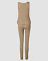 3 Piece Ribbed Tank Top and Crewneck Long Sleeve Tops High Waist Pants Tracksuit khaki