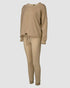 3 Piece Ribbed Tank Top and Crewneck Long Sleeve Tops High Waist Pants Tracksuit khaki