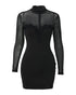 Foldover Ruched Off Shoulder Tassel Hem Bodycon Dress Long Sleeve Asymmetrical Hem Party Dress black