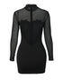 Off Shoulder Long Sleeve Lace Spliced Ruched Evening Dress Velvet Mini Party Dress black