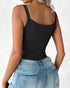 U-Neck Sleeveless Tank Top Bodysuits Slim Fit Ribbed Bodysuits black