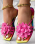 Rainbow Ombre Floral Pattern Slippers hot pink