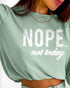 2 Pieces Outfit NOPE. not today Slogan Print Long Sleeve Stretchy Hem Crop Top and Casual Contrast Paneled Drawstring Elastic Waist Slit Back Skirt Set green