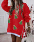 Sequin Christmas Tree Pattern Drop Shoulder Sweatshirt Casual Side Zipper Slit Faux Two-Piece Pullover Top red