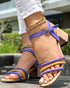 Colorblocked Square Toe Chunky Heel Buckle High Heeled Sandals purple