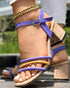 Colorblocked Square Toe Chunky Heel Buckle High Heeled Sandals purple