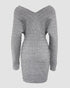 V-Neck Hollow Out Long Sleeve Knit Dress gray