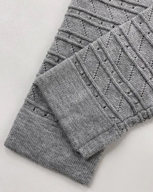 V-Neck Hollow Out Long Sleeve Knit Dress gray