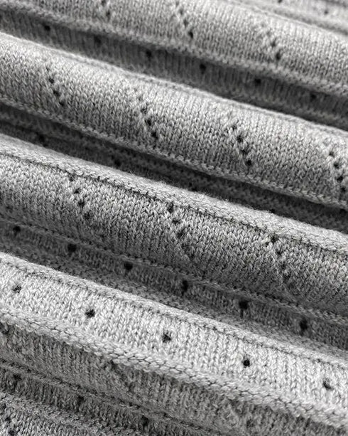 V-Neck Hollow Out Long Sleeve Knit Dress gray