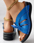 Hollow Out Tied Detail Wedge Slippers blue
