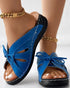 Hollow Out Tied Detail Wedge Slippers blue