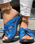 Hollow Out Tied Detail Wedge Slippers blue