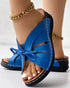 Hollow Out Tied Detail Wedge Slippers blue