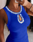 Rhinestone Thick Strap Ribbed Bodycon Dress Sexy Slim Fit Mini Dress blue