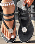 Rhinestone Floral Pattern Toe Post Beach Slippers black