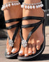 Rhinestone Floral Pattern Toe Post Beach Slippers black