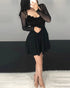 Dot Mesh Ruffles Long Sleeve Dress black