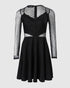 Dot Mesh Ruffles Long Sleeve Dress black