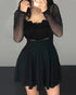 Dot Mesh Ruffles Long Sleeve Dress black