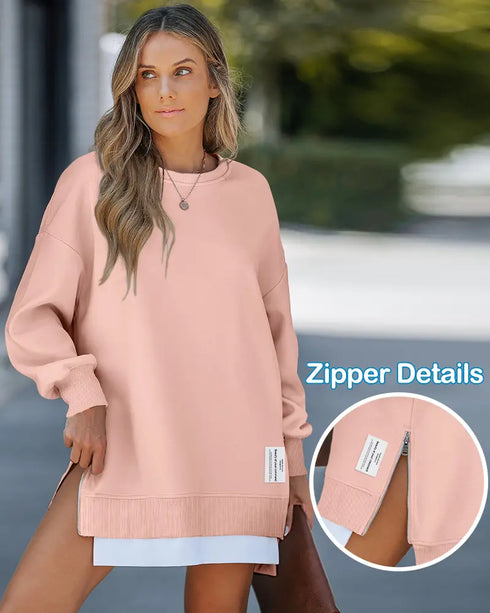 Long Sleeve Pocket Design Pullover Sweatshirt Casual Faux Two Piece Longline Drawstring Hooded Top light pink