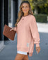 Long Sleeve Pocket Design Pullover Sweatshirt Casual Faux Two Piece Longline Drawstring Hooded Top light pink