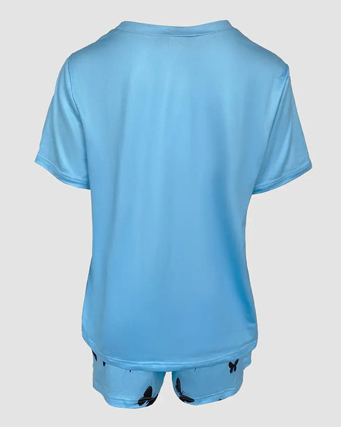 2 Pieces Outfit Graphic Pattern Short Sleeve Top and Casual Tie Dye Print Pants Set blue