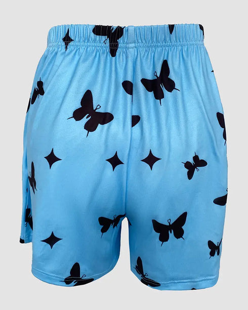 2 Pieces Outfit Graphic Pattern Short Sleeve Top and Casual Tie Dye Print Pants Set blue