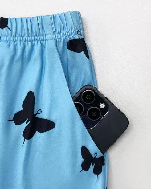 2 Pieces Outfit Graphic Pattern Short Sleeve Top and Casual Tie Dye Print Pants Set blue