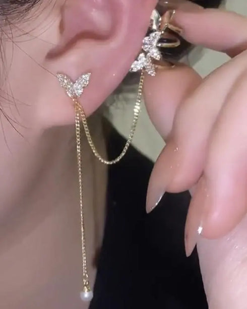 1pcs Butterfly Tassel Ear Cuff Earrings gold