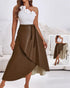 PU Leather Wrap Lace-Up Casual Mid-Length Skirt Work Skirt brown