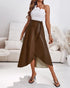 PU Leather Wrap Lace-Up Casual Mid-Length Skirt Work Skirt brown