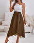 PU Leather Wrap Lace-Up Casual Mid-Length Skirt Work Skirt brown