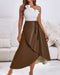 PU Leather Wrap Lace-Up Casual Mid-Length Skirt Work Skirt brown