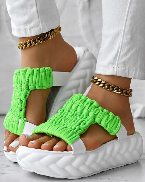 Braided Cutout Round Toe Casual Slippers lvs green