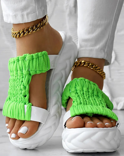 Braided Cutout Round Toe Casual Slippers lvs green