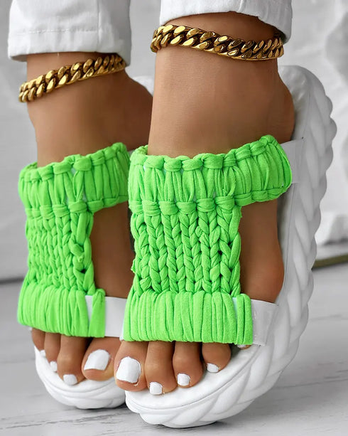 Braided Cutout Round Toe Casual Slippers lvs green