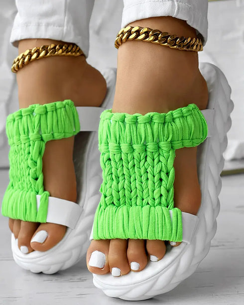 Braided Cutout Round Toe Casual Slippers lvs green