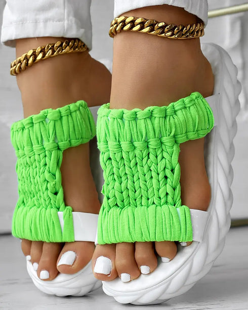 Braided Cutout Round Toe Casual Slippers lvs green