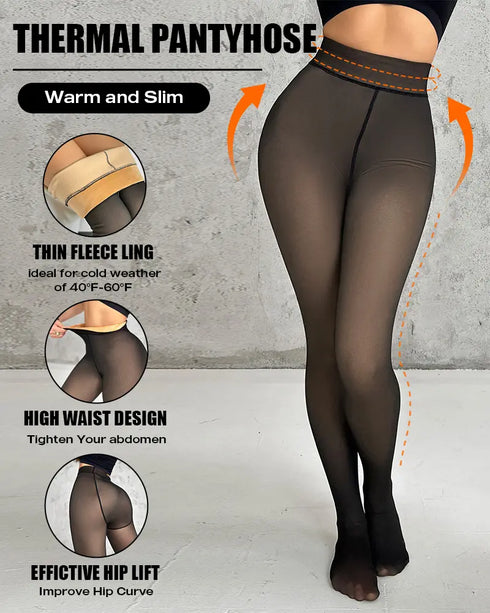 ChicMe ShapeLift 2-Piece Magic Thick Fleece Lined Leggings High Waist Thermal Pantyhose Warm Leggings 3 Shades(Size Regular/Large/Extra Large) style1