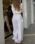 Ruched Long Sleeve Shirt & Wide Leg Asymmetrical Pants Set white