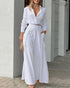 Ruched Long Sleeve Shirt & Wide Leg Asymmetrical Pants Set white