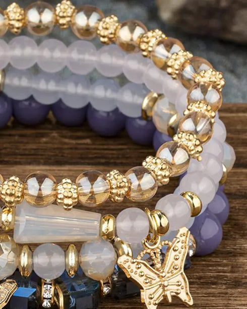 1pc Crystal Stone Beaded Butterfly Multi-Layer Bracelet blue