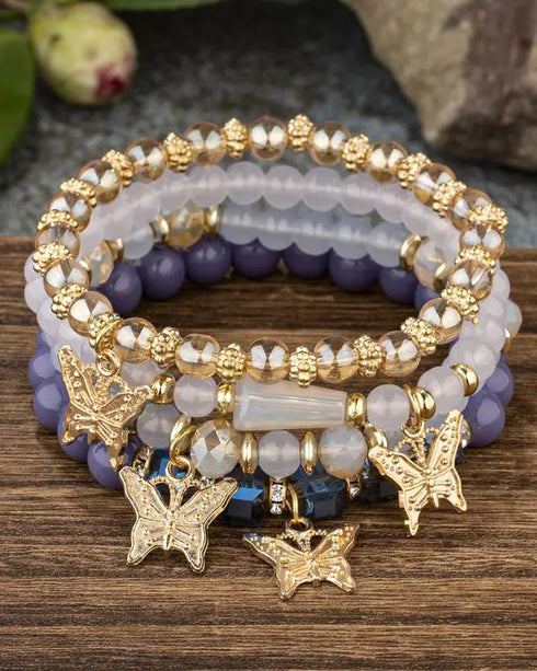 1pc Crystal Stone Beaded Butterfly Multi-Layer Bracelet blue