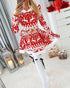 Christmas Print Hooded Long Sleeve Casual Dress Mini Flare Dress red