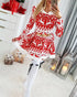 Christmas Print Hooded Long Sleeve Casual Dress Mini Flare Dress red