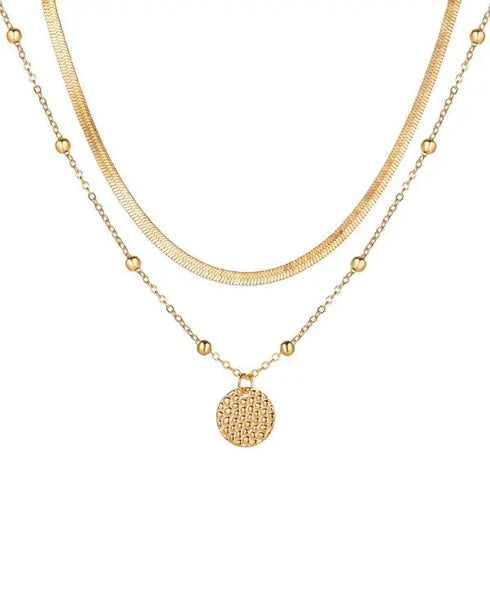 1pc Beaded Coin Pendant Chain Necklace gold