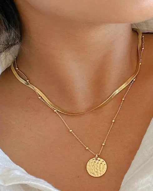1pc Beaded Coin Pendant Chain Necklace gold